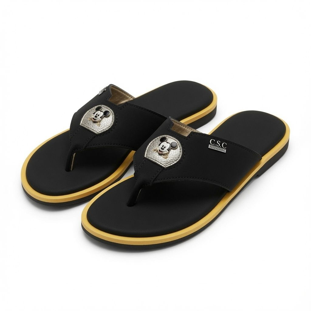 Unisex Casual Toe Post Black Slide Sandals